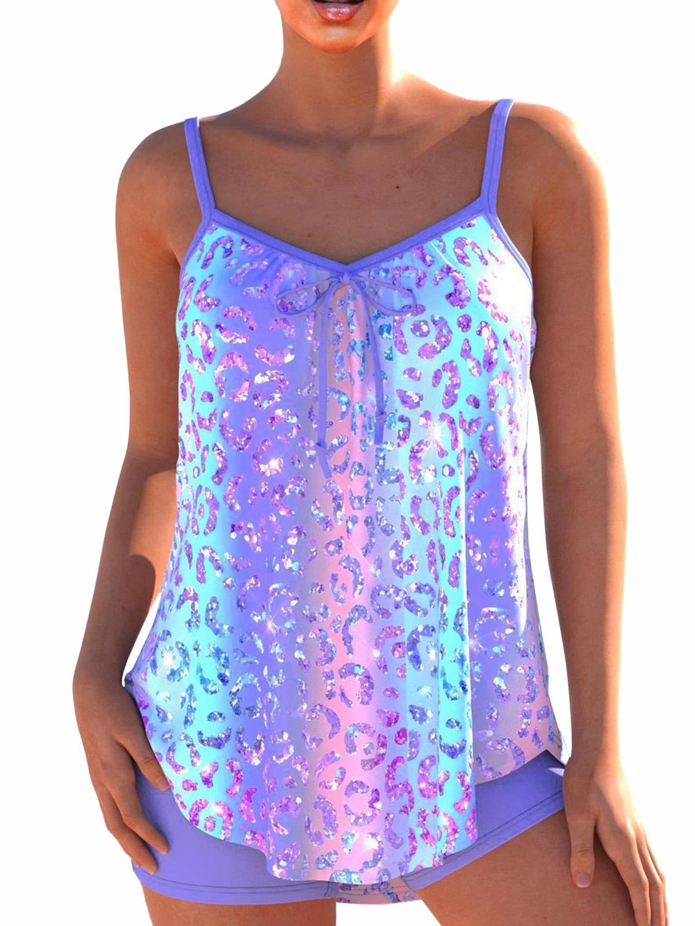 MODLILY Two Piece Tankini Swimsuit Women’s Size L Boy Shorts